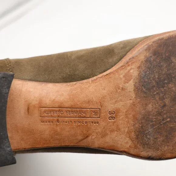 Alberto Fermani Olive Green Suede Women's EU Size 38 Pull On Boots Made in Italy - Picture 3 of 9